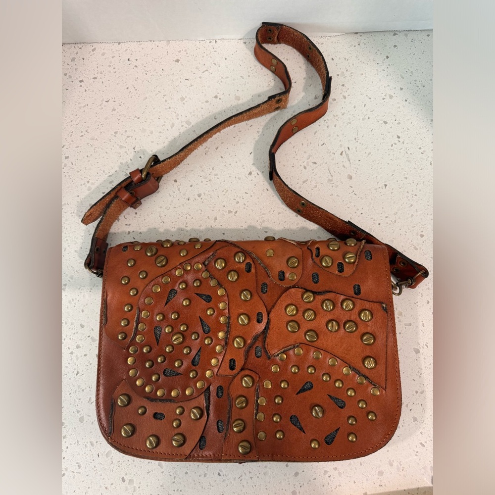 Patricia Nash Rosa Brown Studded Leather
Crossbody Shoulder Bag